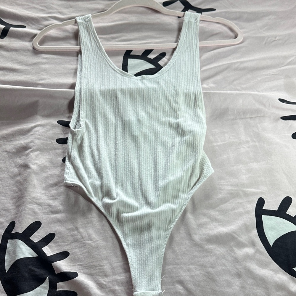 Fashion Nova White Ribbed Bodysuit